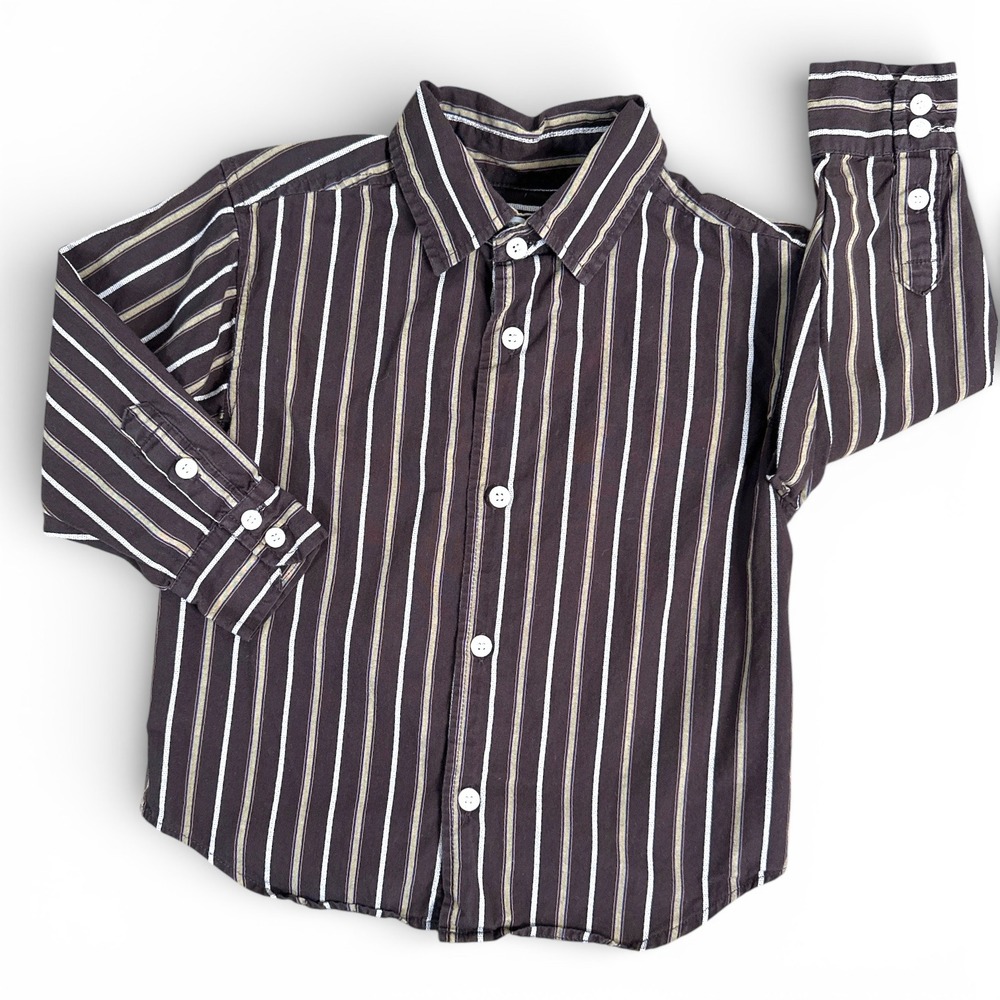 Kenneth Cole Reaction Button Down Shirt Boys 2T Brown Striped Long Sleeve Preppy